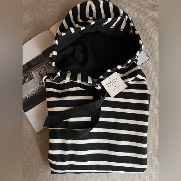 New Kate Spade Broome Street Striped Hooded Sweatshirt In Black/White Size L - Picture 2 of 11